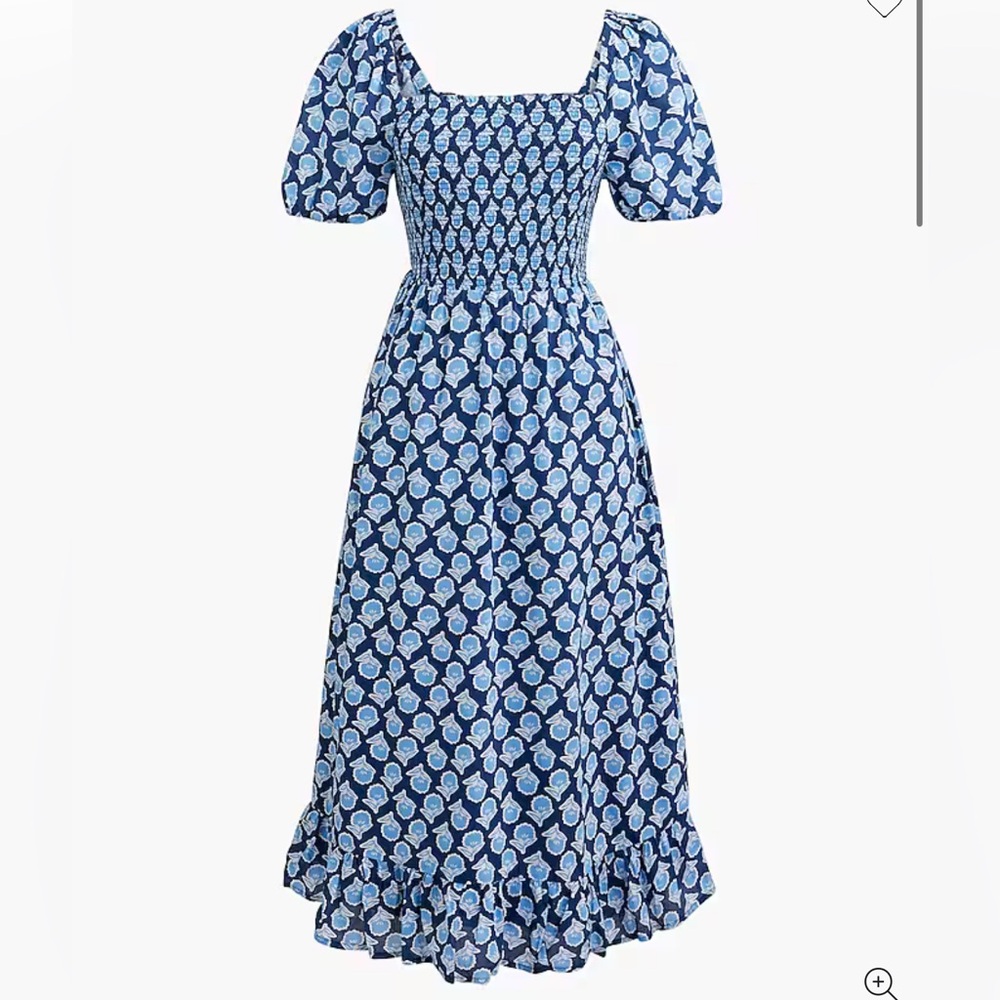 J. Crew Smocked midi dress with puff sleeves